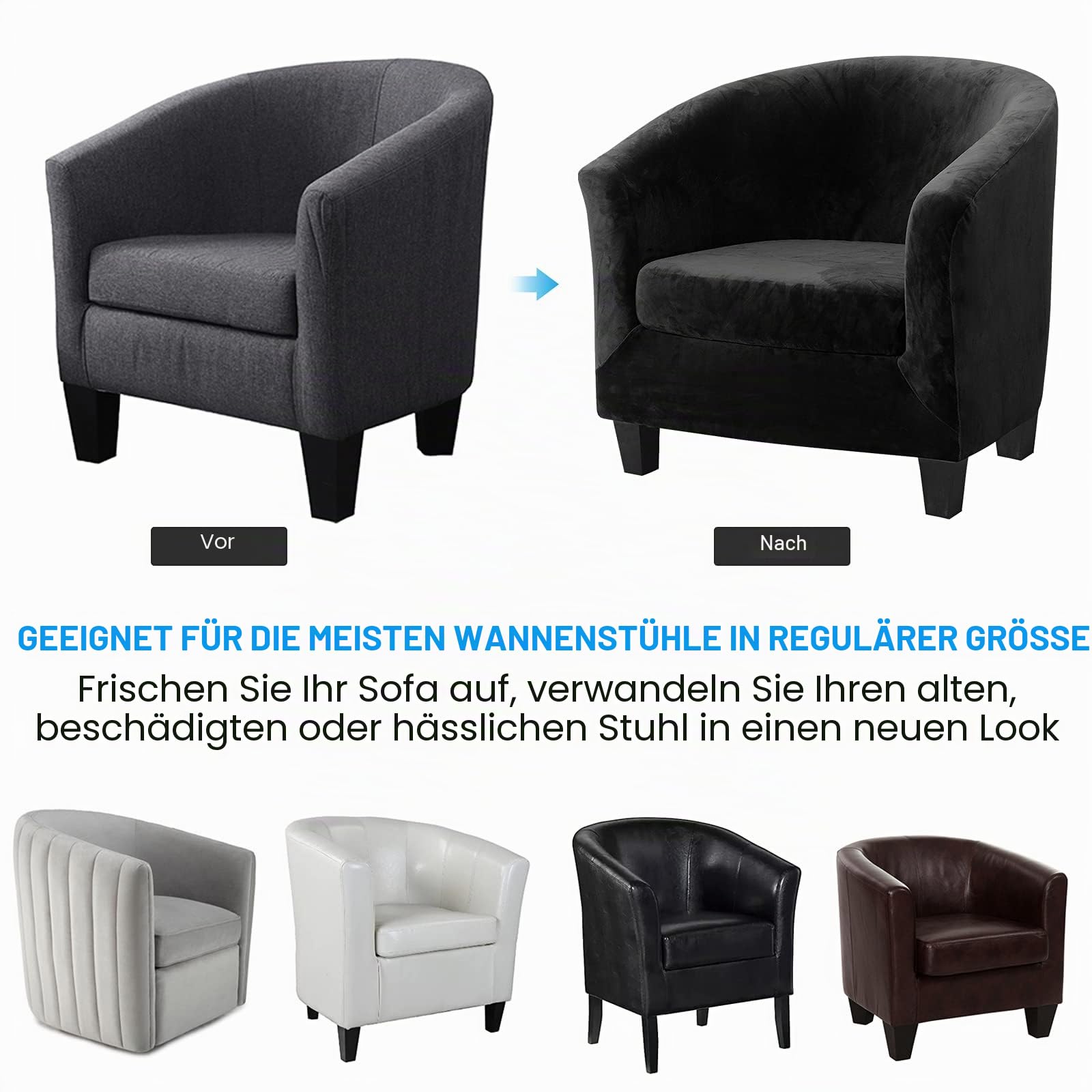 TOPCHANCES Sesselschoner Sesselhusse Sesselüberwürfe,Ausziehbar Elastisch Sessel Velours Sesselbezug mit Armlehnen für Cafe Stuhl Clubsessel Loungesessel Cocktailsessel