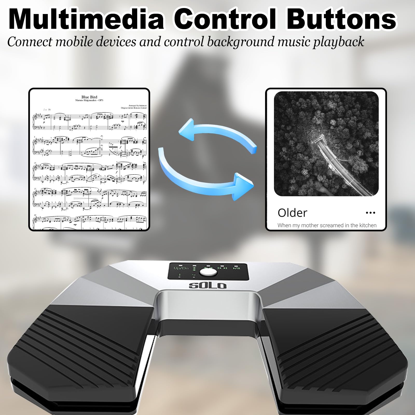 Pédale Bluetooth Page Turner - Pédale Bluetooth sans fil - Pédale silencieuse pour tourner les pages - Pour iPad, PC, contrôleur de lecture de musique pour partitions et présentations