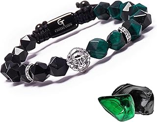 Lion King Beaded Bracelets for Men - Natural Stone Bracelets - Mens Bracelet with Stainless Steel Lion Head, Adjustable Cord, & Powerful Gemstones