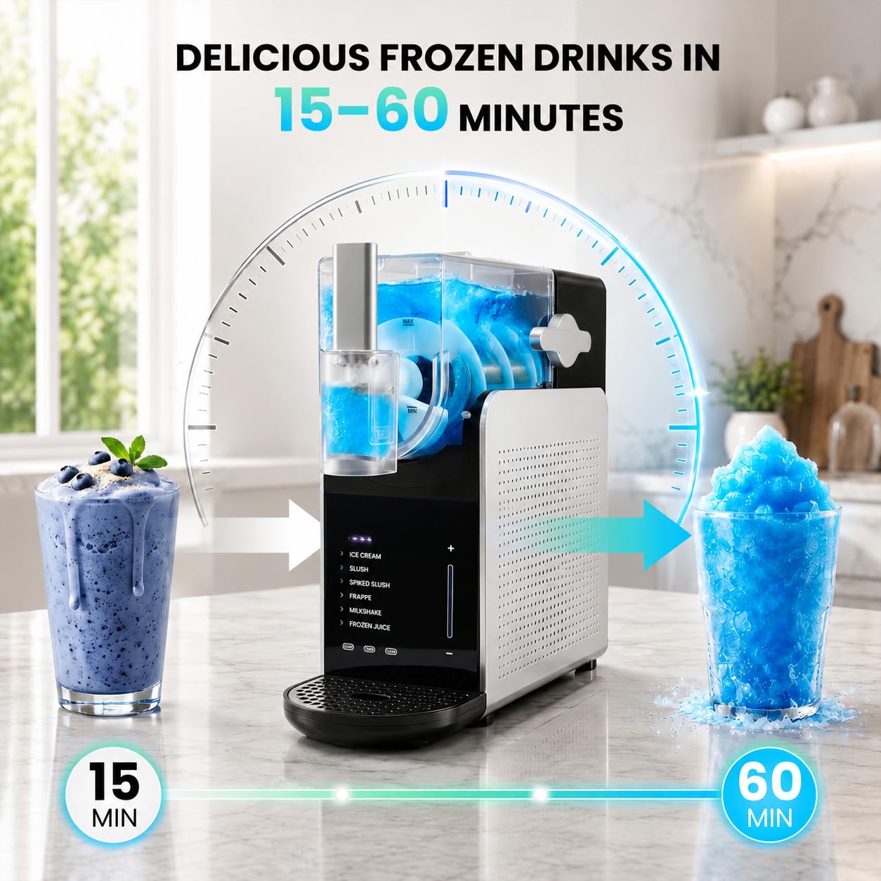 Macchina per Granita 1,6L – Slush Machine con 6 Programmi, Milkshake, Frappé, Frozen Juice, Bevande Ghiacciate, Timer, Senza BPA, 200W – Nero