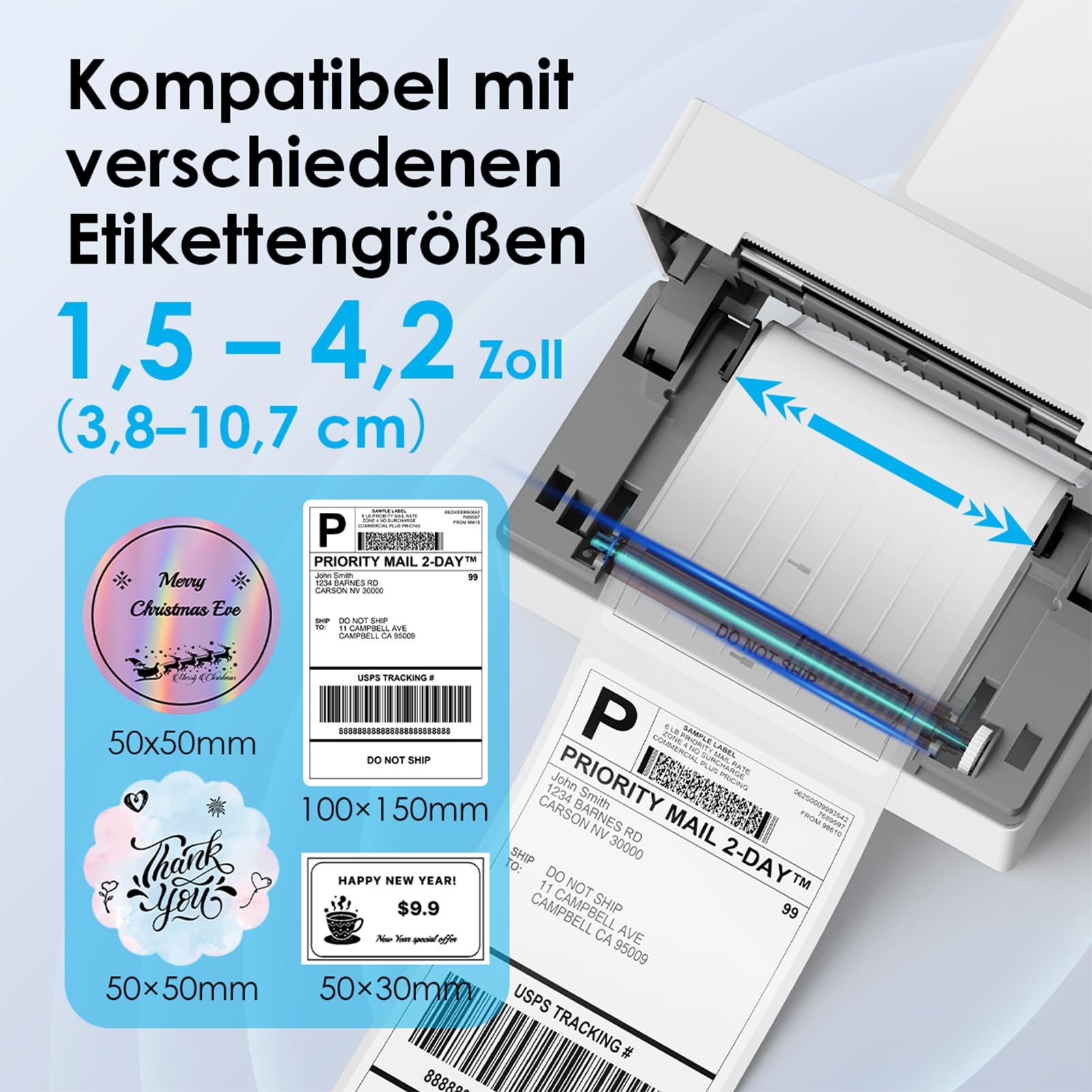 KNAON Bluetooth Etikettendrucker, 4x6 Thermodrucker Label Printer, Labeldrucker Versandetiketten Drucker für DHL UPS DPD FedEx, Etsy Shopify, Weiß