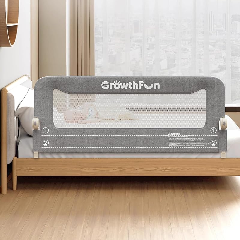 Riel de cama plegable para niños pequeños, marco y conectores de acero al carbono reforzado de 59 pulgadas, tela catiónica transpirable, rieles de seguridad para cama para niños pequeños para reina, rey, gemelo, completo, configuración sin herramientas.