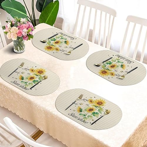 Miniatura 67 de Heat Resistant Placemats Oval Placemats Set of 6 Leather Washable and Wipeable Non Slip Place Mats, Waterproof Modern Dining Table Mats, Oval Floral