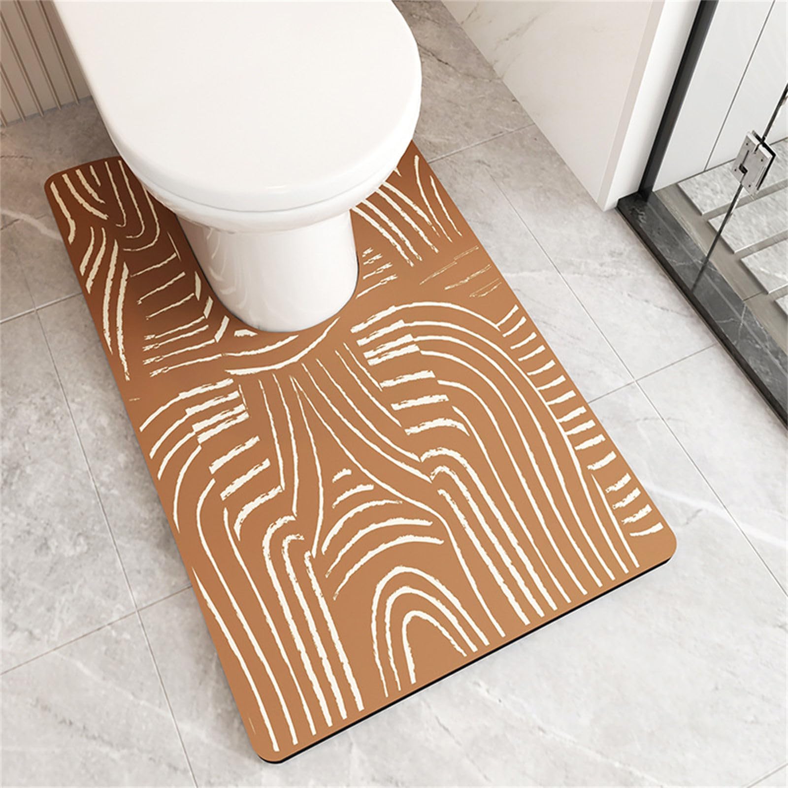 Highdi Toilet Mat U Shape, Diatomite Bath Mat U Shape Absorbent Quick Dry Non Slip U Shaped Toilet Floor Mat Toilet Rug WC Toilet Mat Washable Easy to Clean for Bedroom (Camel Color,55x90cm)