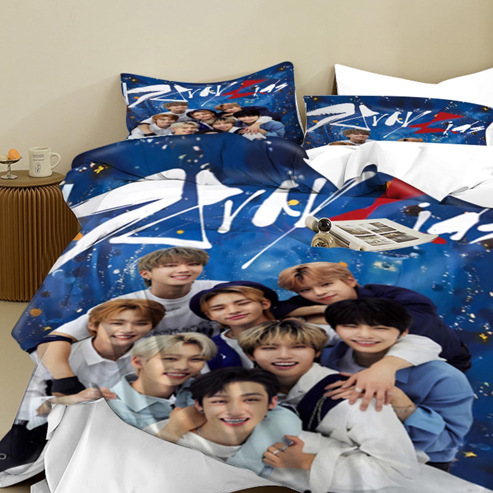 Set Biancheria Da Letto Stay Kids, Set Copripiumino Stay Kids 135 x 200 cm, Federa Cuscino 75 x 50 cm 2 Pezzi, per Fan del Gruppo Musicale Maschile Coreano