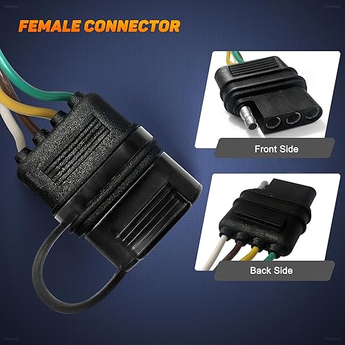 Miniatura 4 de Extensión de cable de remolque de 4 vías y 4 clavijas, conector plano de 4 cables con enchufe macho y hembra de 18 AWG 59 pulgadas, extensión de