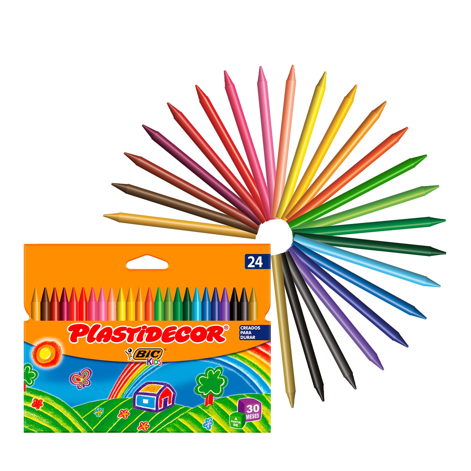 BIC Kids Ceras de Colores para Niños, Óptimo para material escolar,Plastidecor, Colores Vivos Surtidos, Ideal para colorear, 24 Ceras