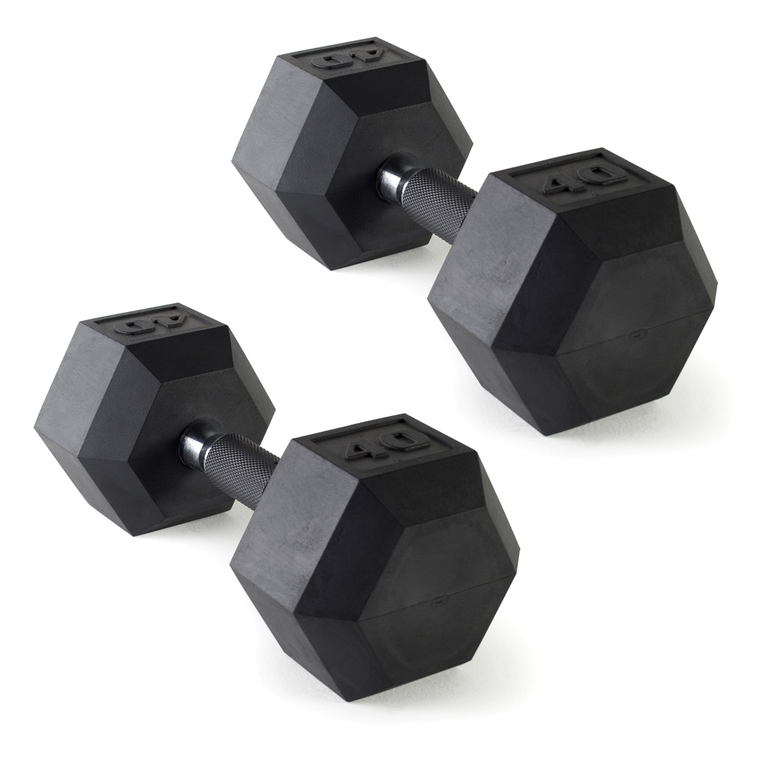 CAP Rubber Coated Dumbbell Weights, Free Weights for Home Gym Strength Training, Anti-Roll Hex Dumbbells with Black, Chrome &amp; Comfort Grip Handles, Pairs &amp; Sets