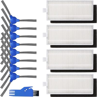 Replacement Parts Filters Side Brushes for Eufy RoboVac 11S, RoboVac 12, 15C, 15T, 25C, 30, 30C, 35C Robot Vacuum Cleaner, Accessories 8 Side Brush, 4 HEPA Filters, 1 Cleaning Brush (12Pcs)
