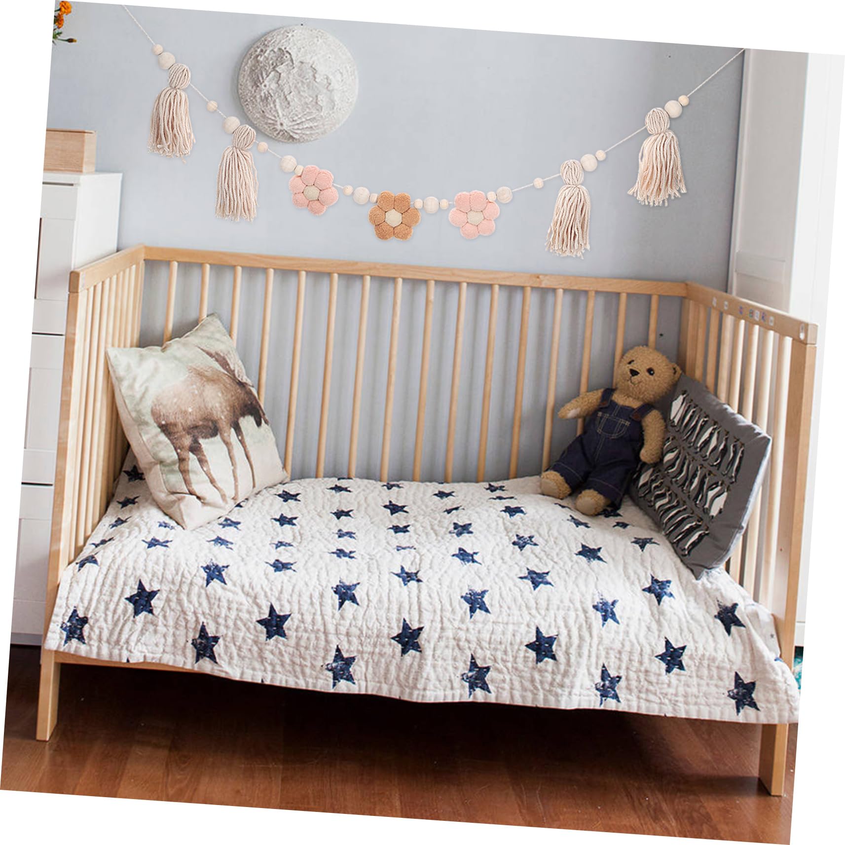 Zerodeko Kinderzimmer Dekoration Klassenzimmer- Quastengirlande Klassenzimmer Girlande Schlafzimmerdeko Für Mädchen Boho-Girlande Mädchen Kinderzimmer Wanddekoration Hölzern Coffee