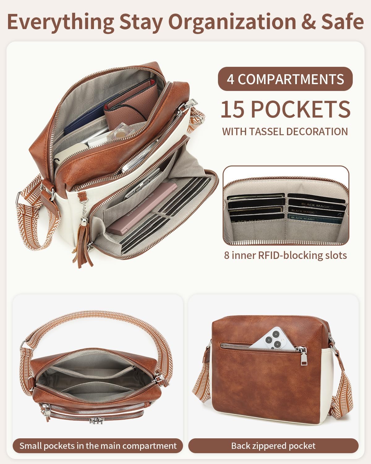 Crossbody Bags for Women, Medium Crossbody Purse with RFID Pockets & Built in Wallet, Handbags Shoulder Bag, Gifts
