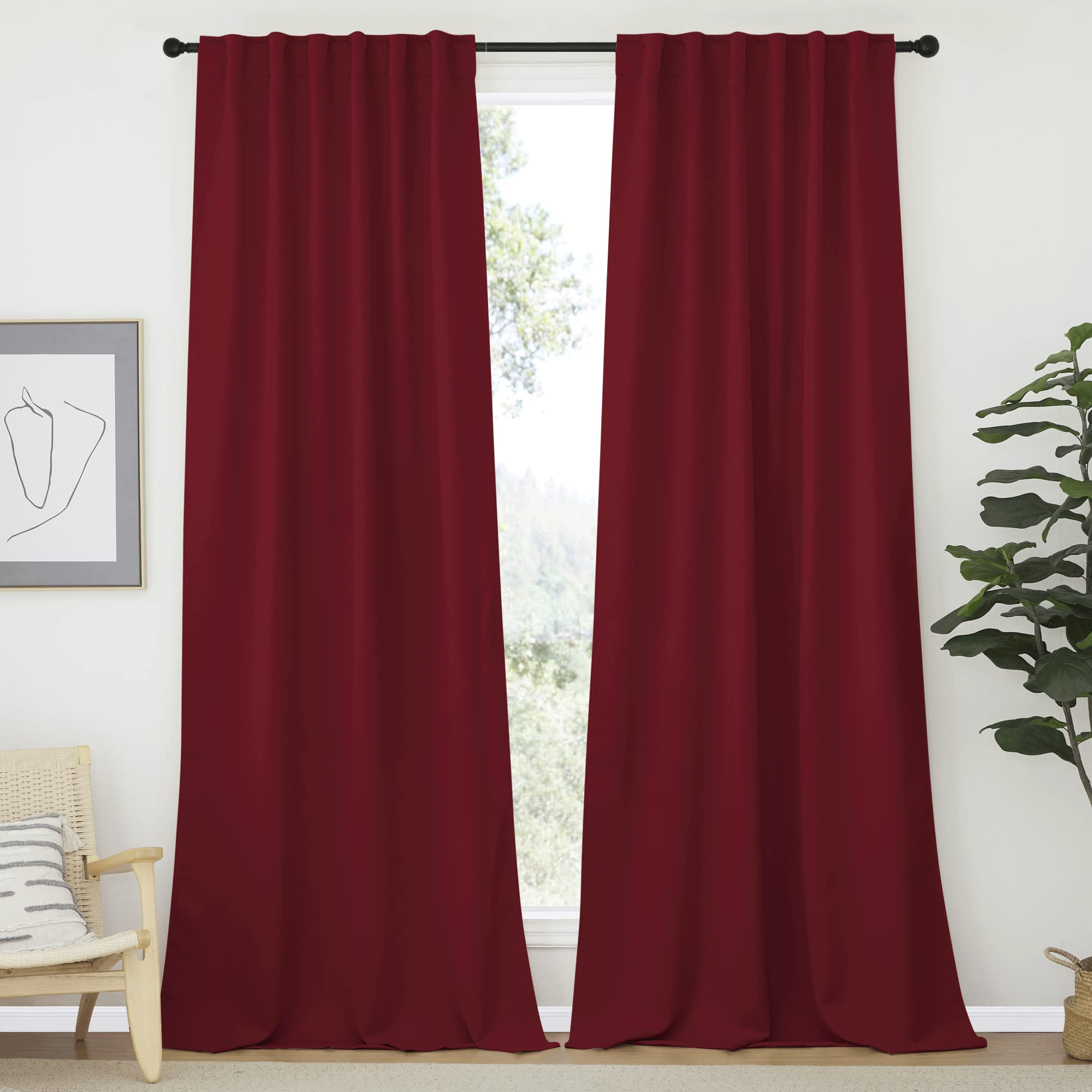 NICETOWN Christmas Burgundy Curtains Blackout Draperies Panels, Thermal Insulated Blackout Drapes for Sliding Door, Burgundy Red Color, 52" x 95", 2 Panels