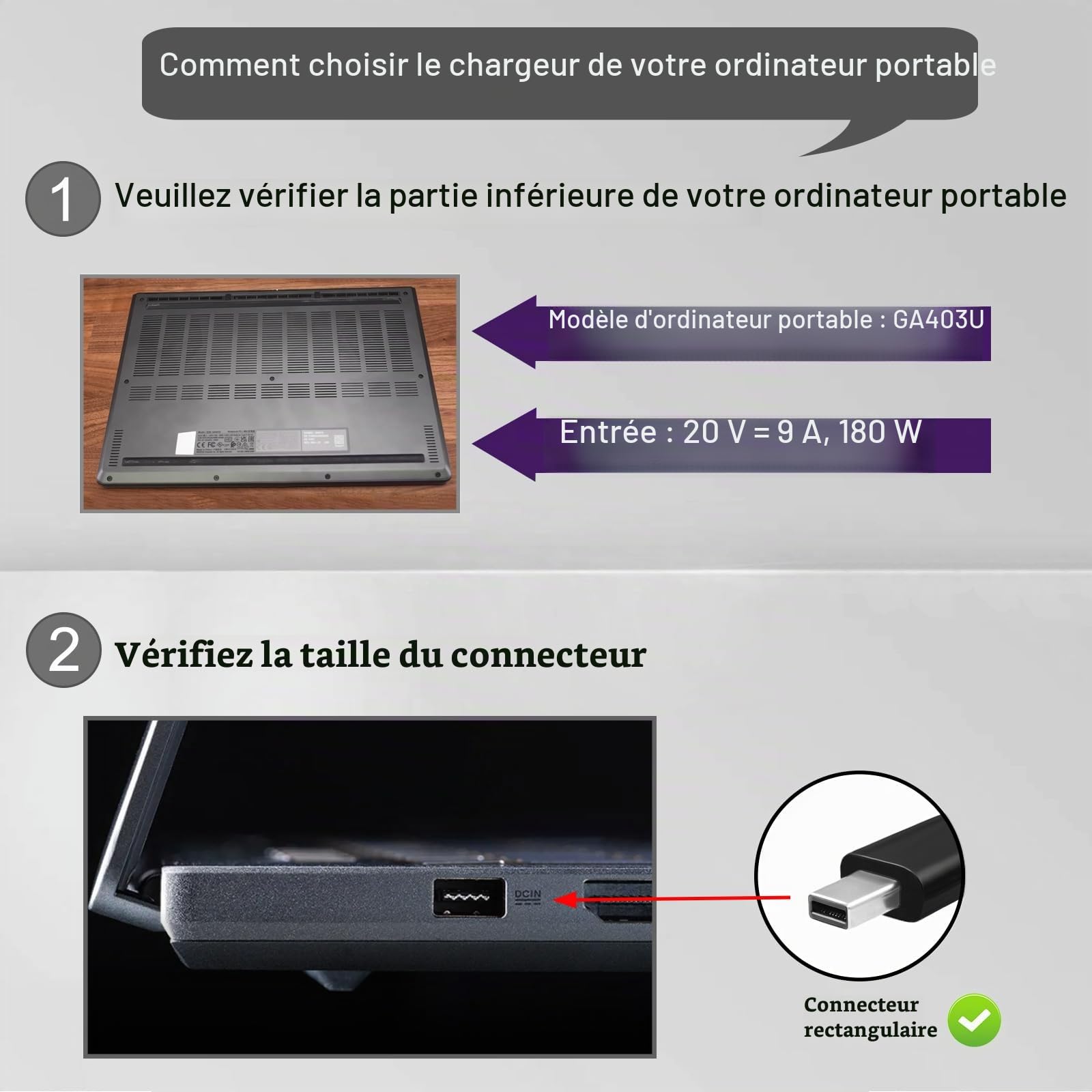 180W 20V 9A Chargeur Alimentation pour ASUS ROG Zephyrus G14 2024 GA403 GA403U GA403UI GA403UV GA403UU Chargeur pour Ordinateur Portable ADP-180TB K ASUS 180W AC Adaptateur