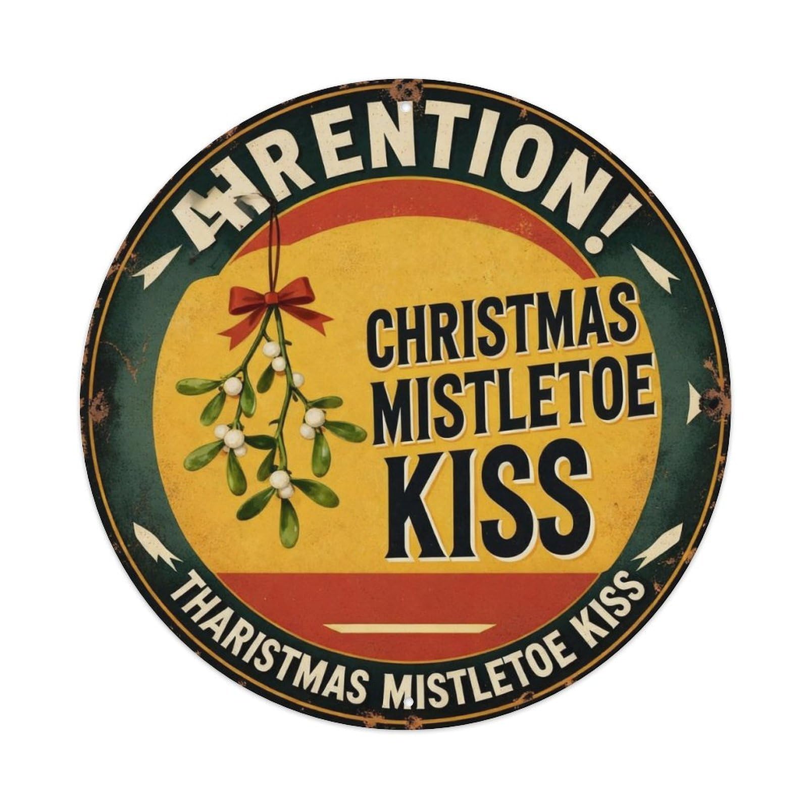 Christmas Mistletoe Kiss Metal Tin Sign Plaque