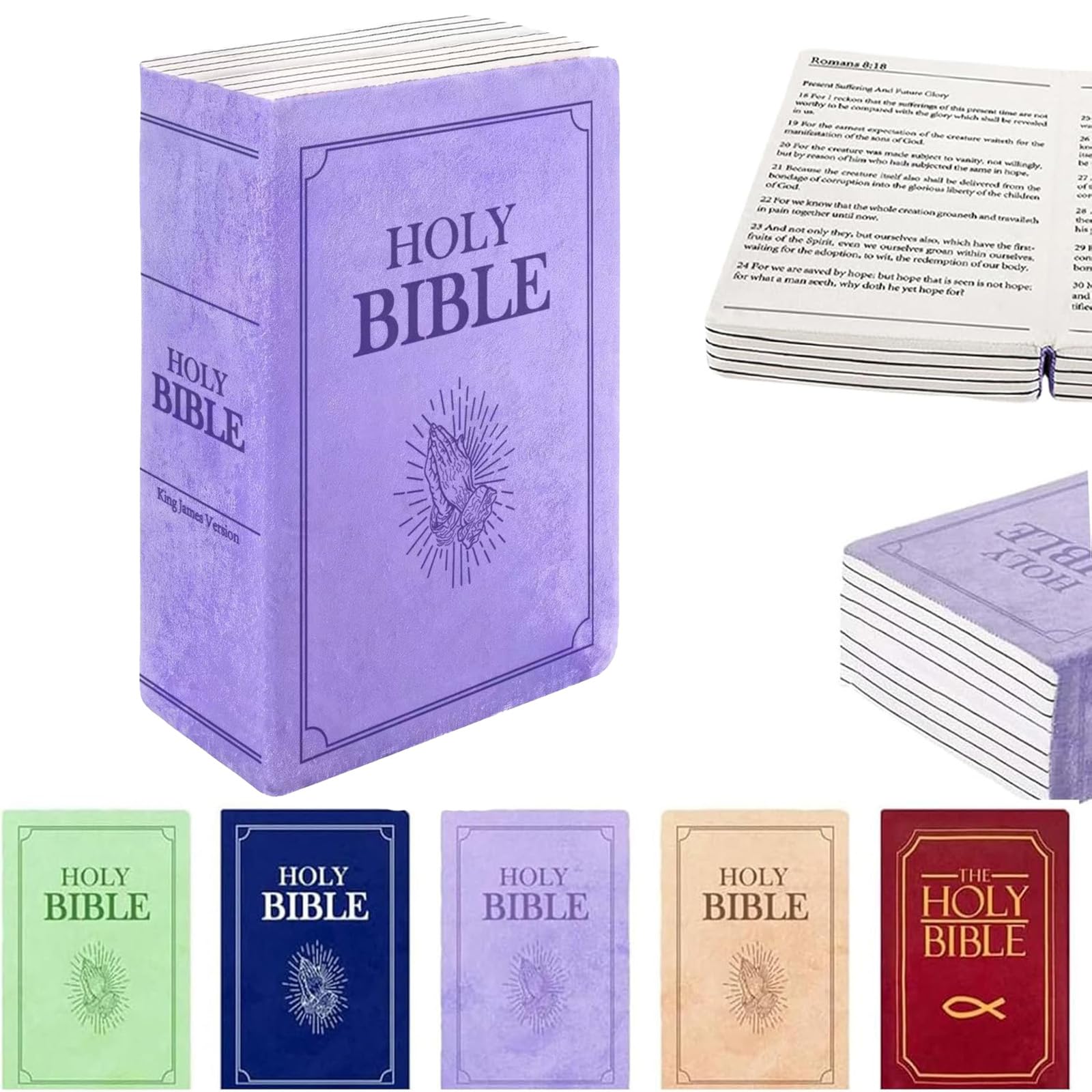 Qiamia bible pillow book plush that opens, Adults Christian Gifts, Book Shape, Openable bible pillow book plush that opens, Bible Pillow, Adults Christian Gifts, Book Shape, Openable (Purple)