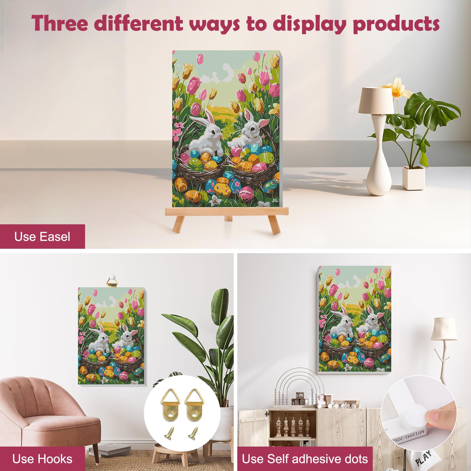 MOGTAA Easter Bunny Paint by Numbers for Adults Beginners with Frame, Easter Eggs Painting by Numbers for Adults with Easel, Easy DIY Flowers Oil Painting Kits Art Crafts for Home Decor, 8x12in - Image 3