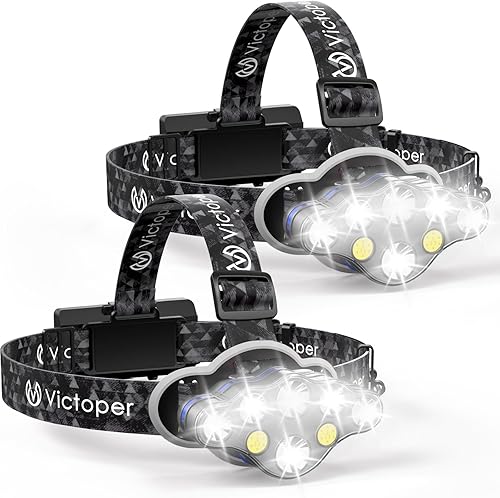 Miniatura 11 de Victoper Linterna frontal recargable, paquete de 2, 8 LED de 18000 lúmenes altos con luz roja, luz de cabeza USB ligera, linterna de cabeza Rojo