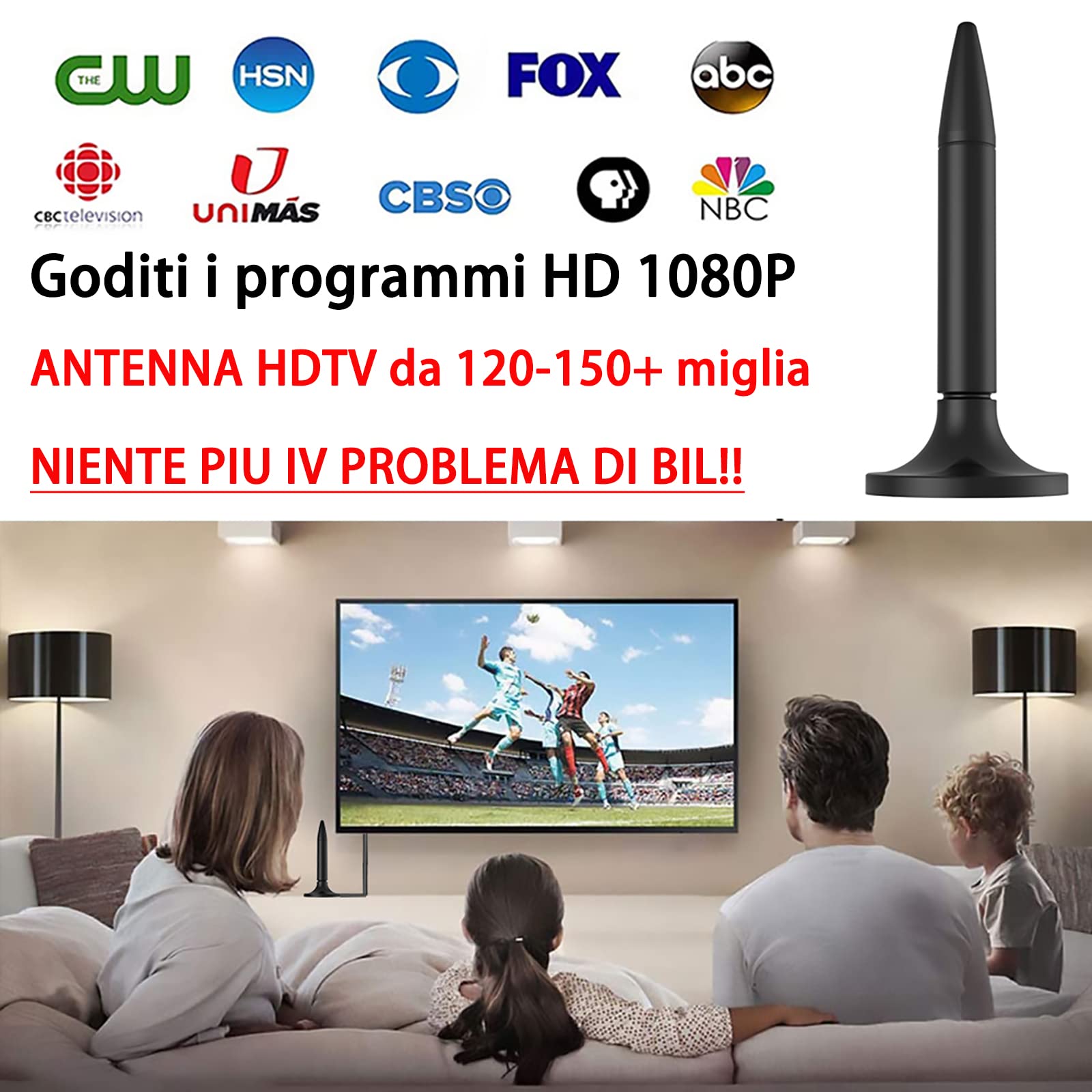 Antenna Tv Interna Amplificata Potente Antenna TV Digitale Amplificata – 5600 Miglia Di Portata, HD 1080P, VHF UHF, Per Interni Palo Antenna TV - Foto 3