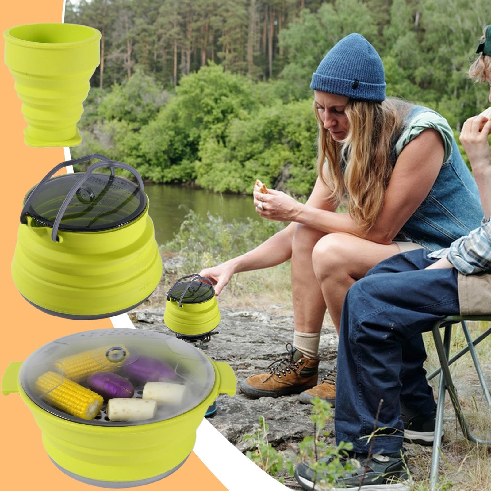 Camping-Kochset, Camping-Küchen-Set, tragbar, hitzebeständig, Wasserkochtopf, Tasse für Reisen, Abenteuer, Rucksackreisen, Wandern, Outdoor, Küche, Essen
