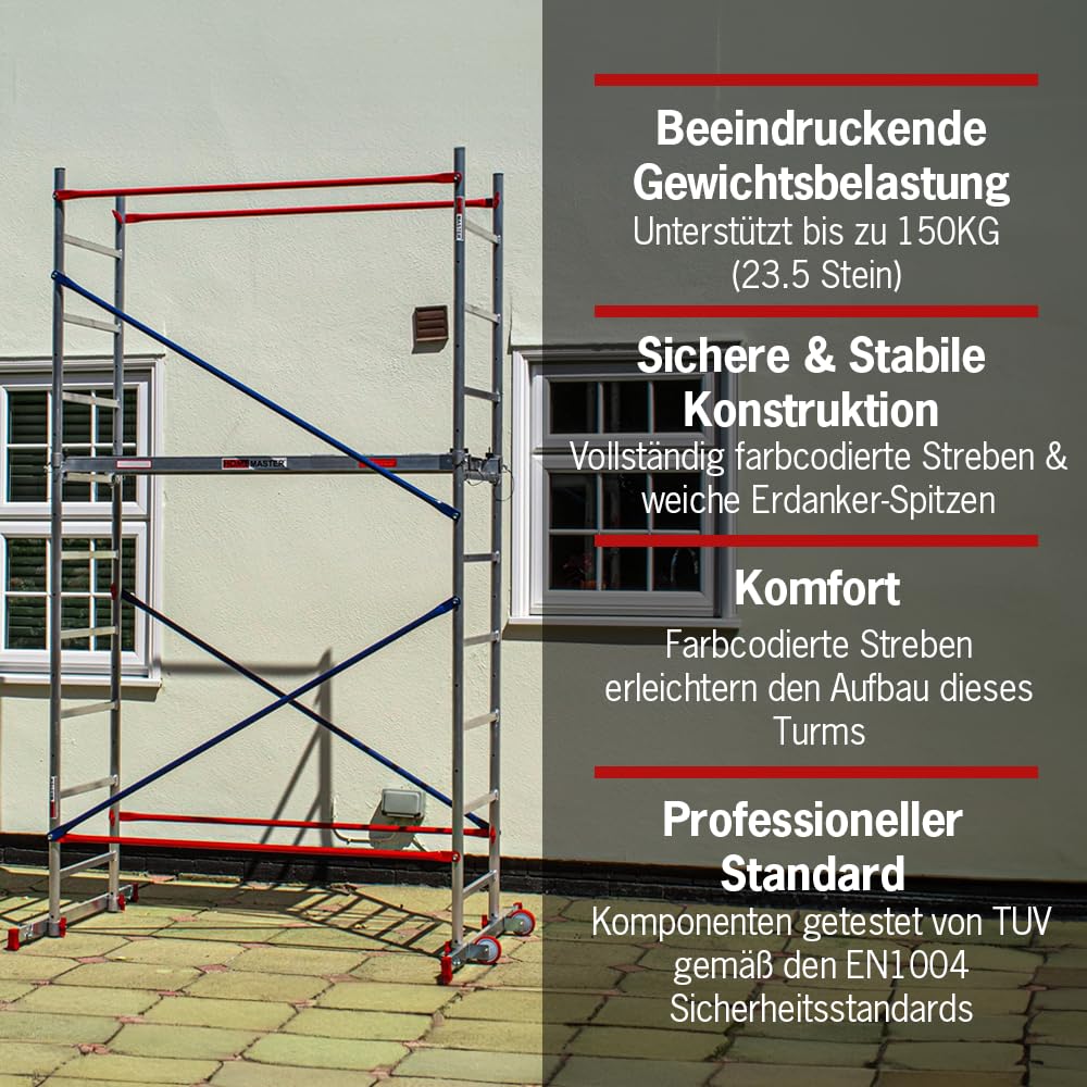 HOME MASTER Heimwerken Gerüstturm | Fahrbares Arbeitsgerüst | Chnelle Montage | Aluminium (7m Home Master Heimwerken Gerüstturm)