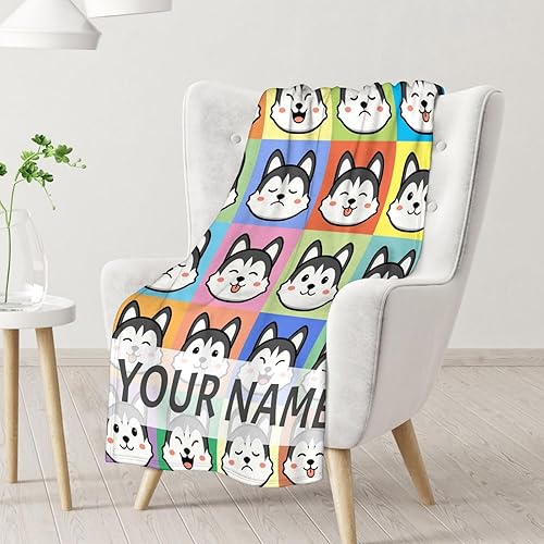 Miniatura 8 de Manta de Husky personalizada con nombre para los amantes de los perros, suave, mullida y acogedora, manta tamaño regazo de 30 x 40 pulgadas, para
