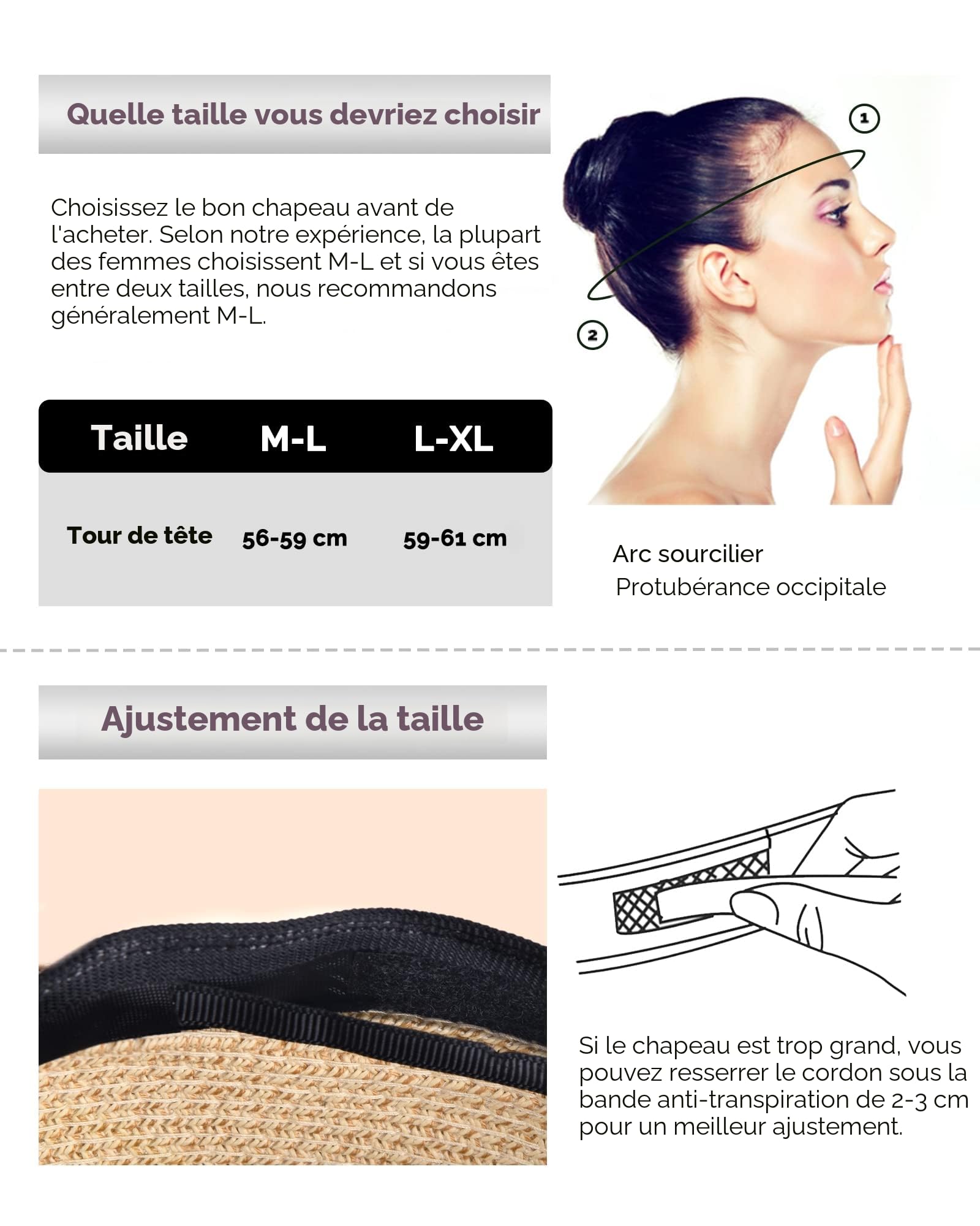 FURTALK Chapeau de paille pour femme - Protection UV UPF 80+ - Bord pliable - Pour l'été