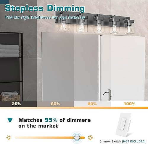 Miniatura 6 de Morden - Lámpara de tocador de baño, diseño cuadrado, 5 luces, accesorios de iluminación de baño sobre espejo, accesorios de iluminación de baño