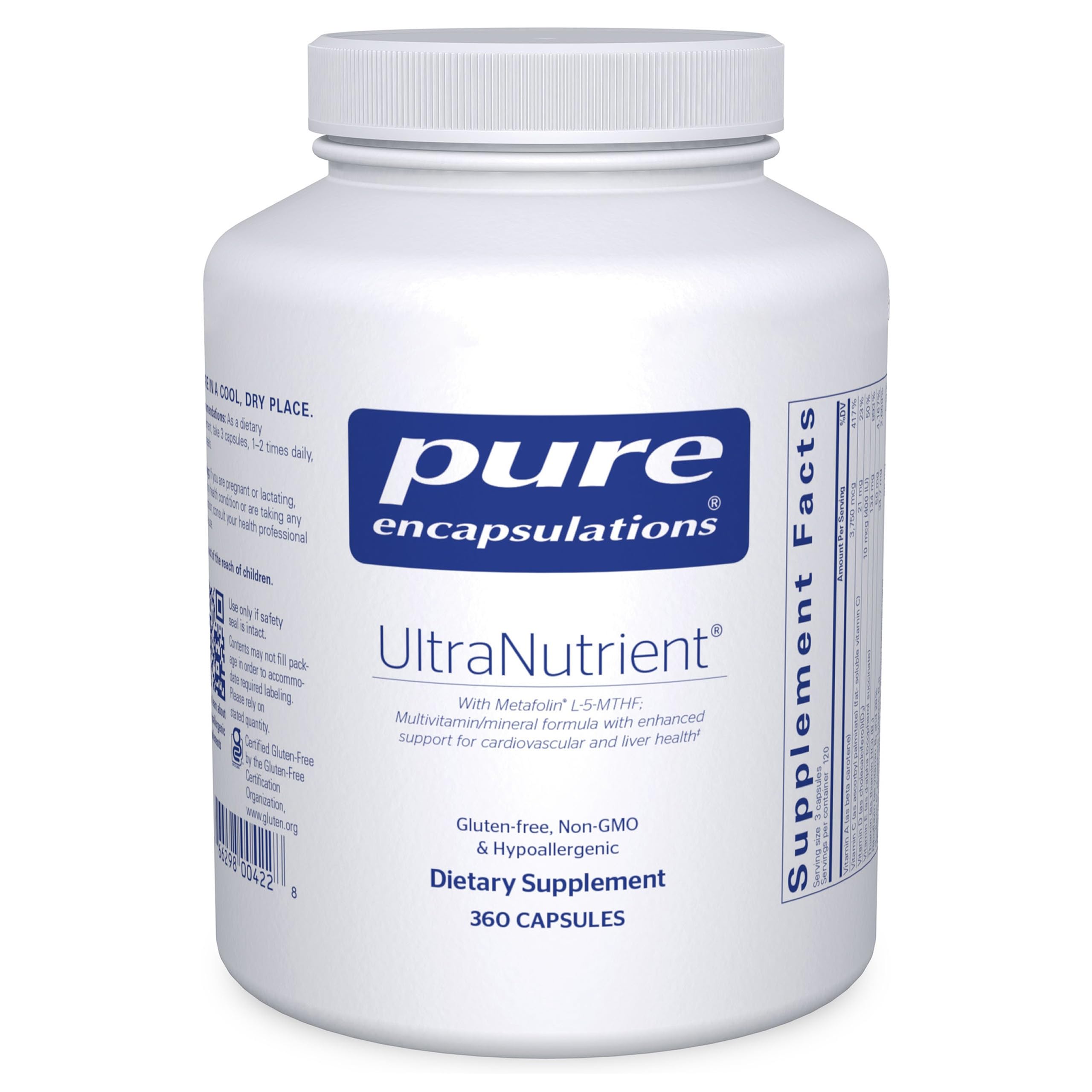 Pure Encapsulations UltraNutrient - Minerals & Multivitamins - Supports Liver & Heart Health* - Supplement for Antioxidants - with Vitamin C, CoQ10 & More - Gluten Free - 360 Capsules