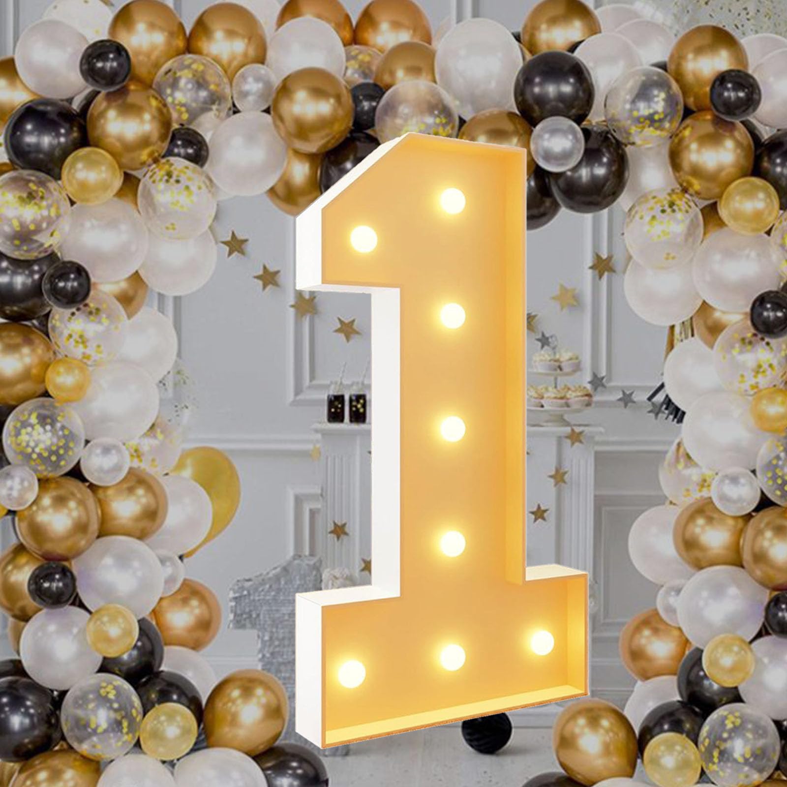 4Ft Marquee Light Up Numbers 1 for 1st Birthdays Party Decoration Large Light Up Large Block Mosaic Numbers Pre-cut Foam Board Set for Weddings Baby Anniversaries Decor