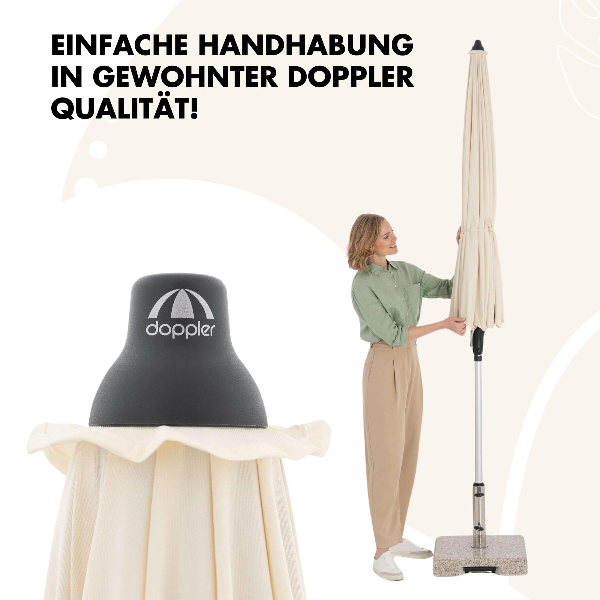 Doppler Sonnenschirm für den Garten Asia Look SL-AZ Auto Tilt 250cm Natur I Gartenschirm knickbar durch kurbeln I Kurbelschirm UV-Schutz 50+ I Kurbelschirm aus Aluminium I regenabweisendes Dach