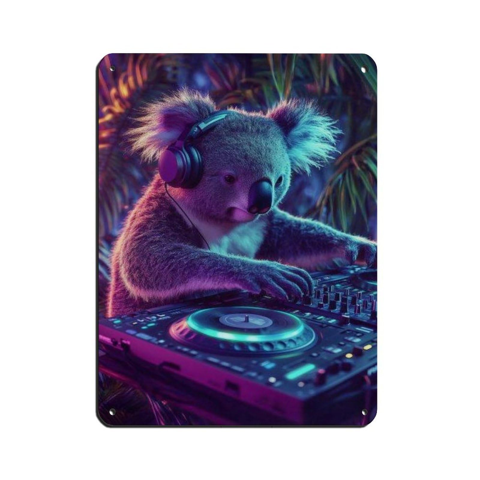 DJ Koala Vibrant Animal DJ Poster Retro Poster Metal Tin Sign Chic Art Retro Iron Painting Bar People Cave Cafe Family Garage Poster Wall Decoration 12x16inch(30x40cm)