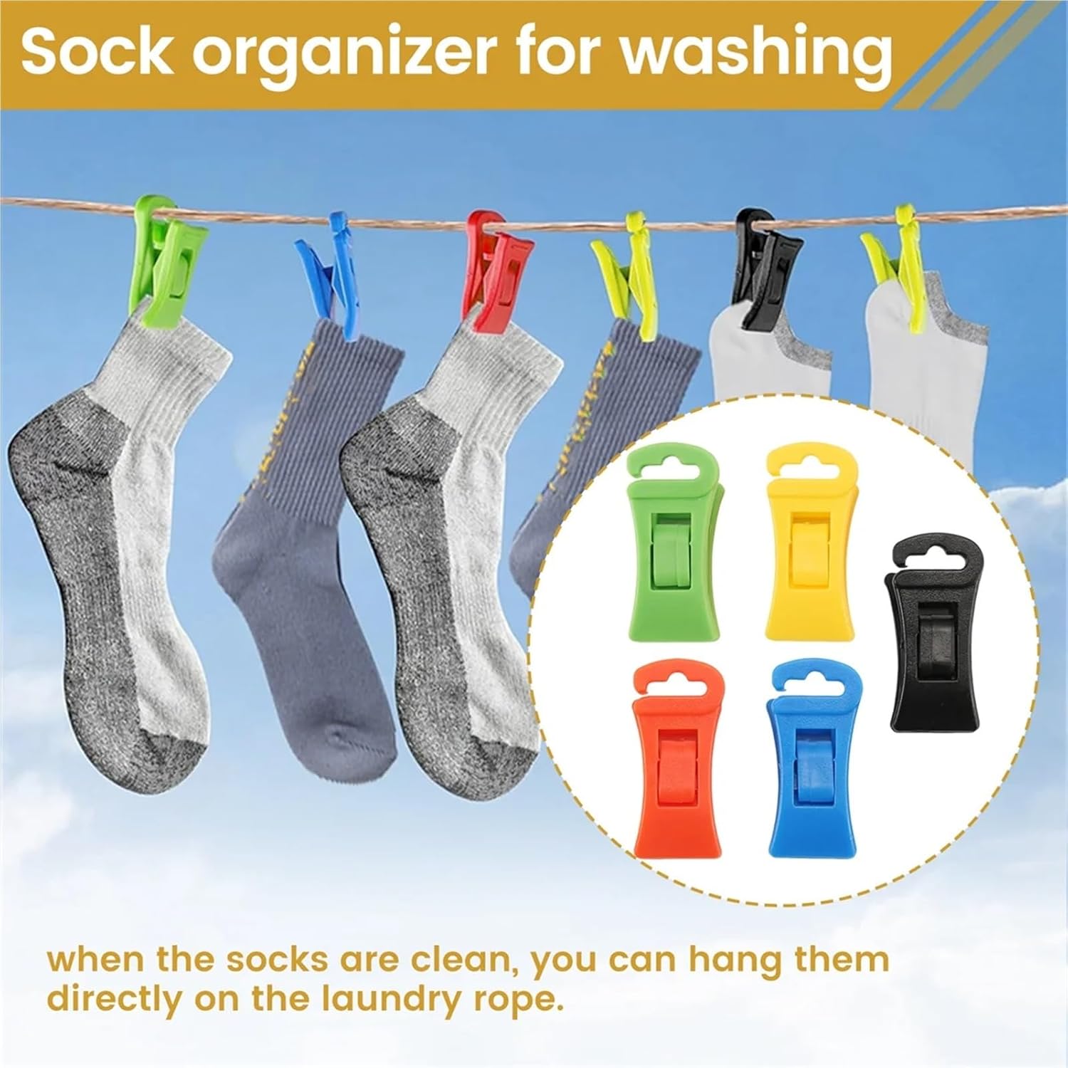 Sock Clips for Laundry 120 Sock Clips with Hooks for Washing Machine and Dryer, Holder Rings