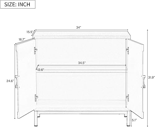 Miniatura 2 de Bellemave Armario de almacenamiento con 2 puertas y estantes ajustables, aparador de madera con almacenamiento y patas de metal para sala de estar,