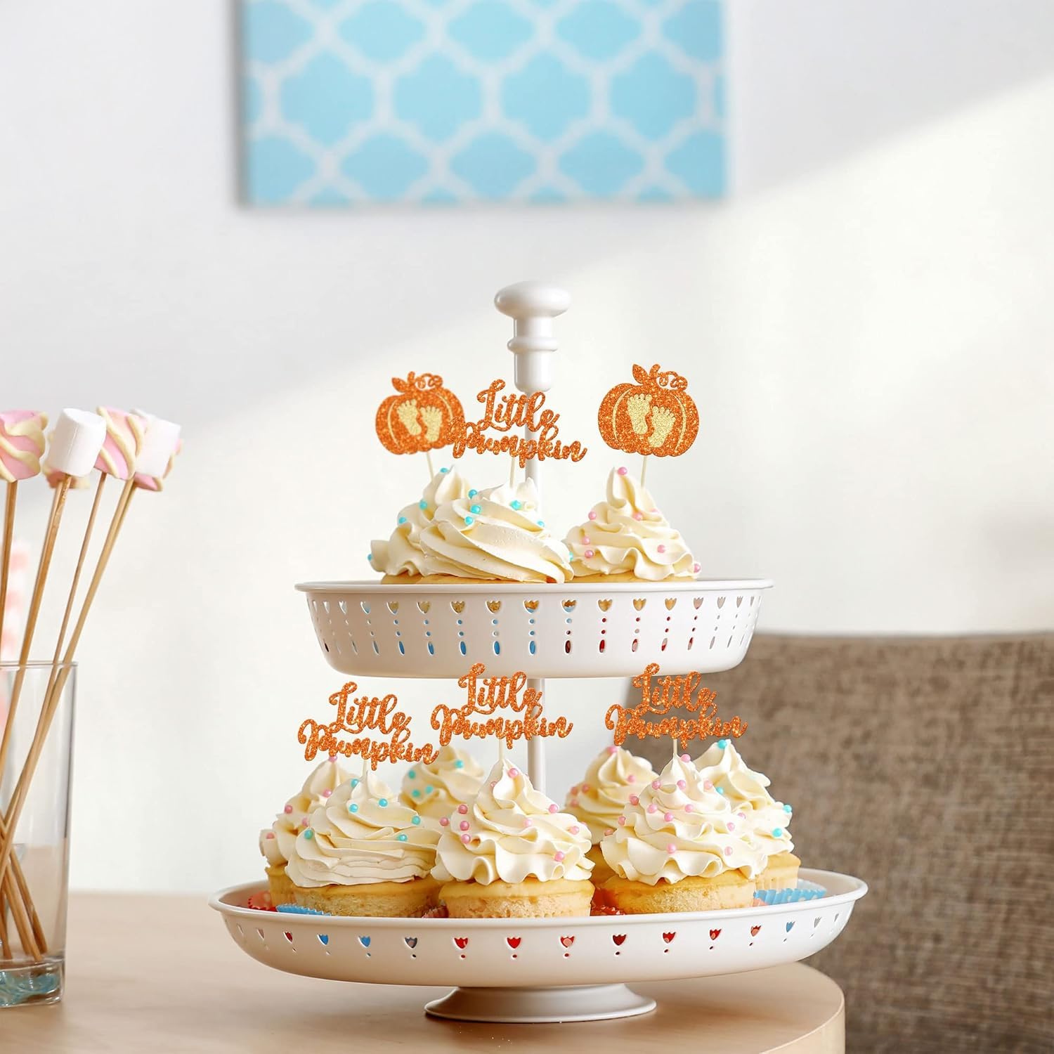 Confetti! 24-Pack Glitter Pumpkin Cupcake Toppers - Little Pumpkin Picks for Baby Showers, Kids' Birthdays, and Fall Harvest Parties - Perfect Autumn party supply Decorations 2