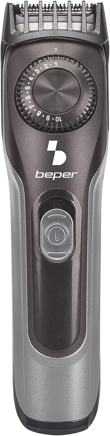 Beper 40.332 – Oplaadbare baardtrimmer, ook geschikt voor haar, verwijderbare roestvrijstalen messen, 20 lengtes, opladen met USB-kabel (muuradapter niet inbegrepen)