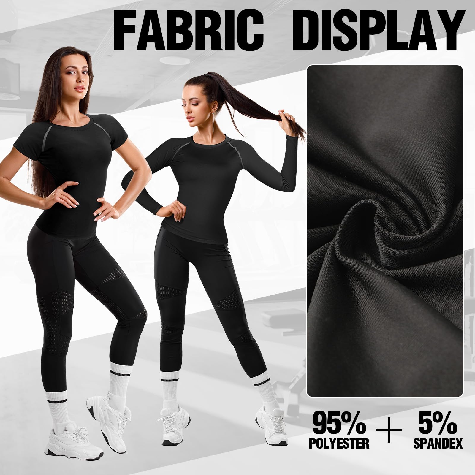 Coume Kompressions-Shirts für Damen, schnelltrocknend, lang/kurzärmelig, Workout-T-Shirt, athletisches Oberteil, Baselayer, Sport, Yoga, Fitnessstudio, 4 Stück