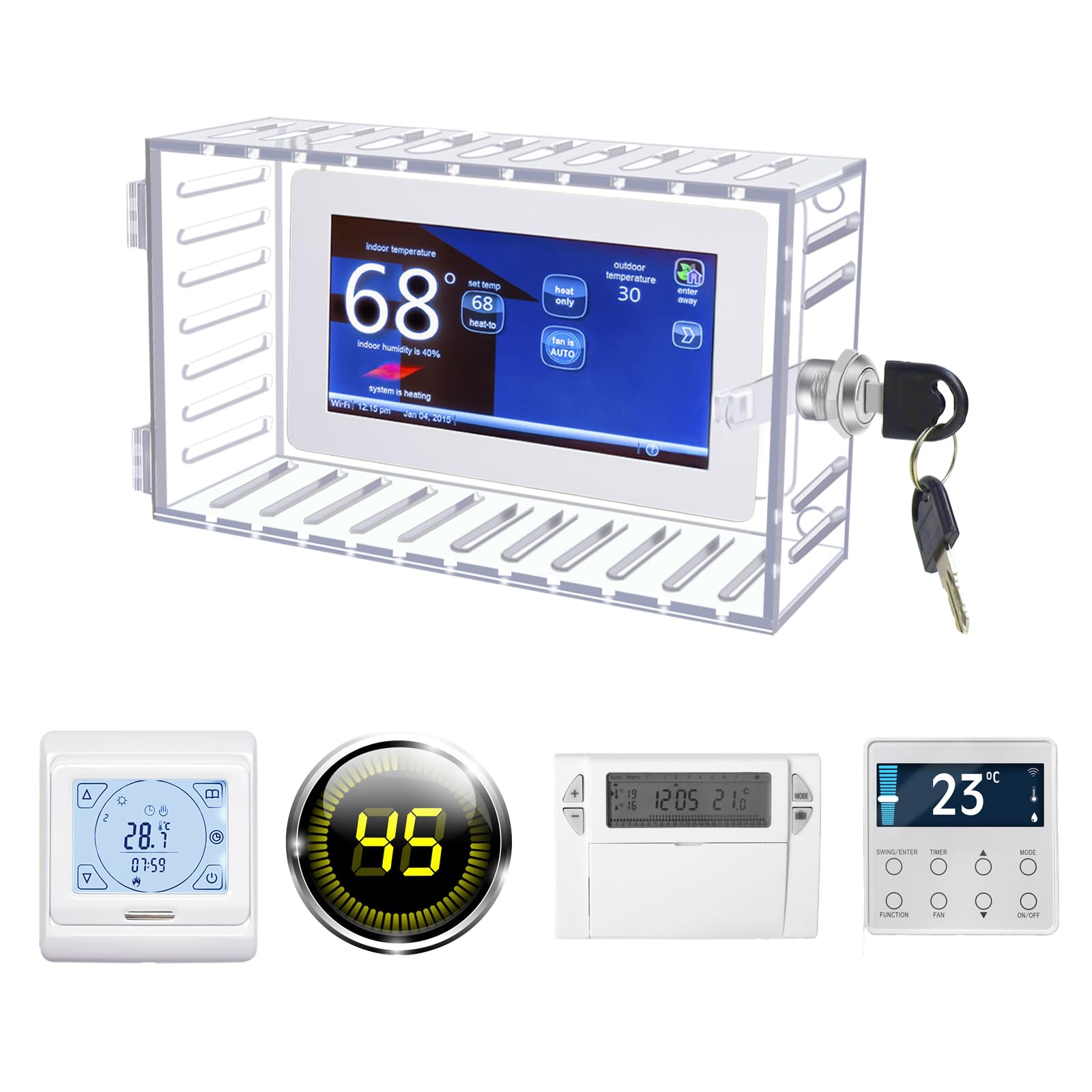 Termostato Universal Lockbox Caja de Termostato 18,3 * 11,7 cm Caja de Bloqueo de Termostato con Cerradura y Llave Cubierta Termostática per la Maggior Parte dei Termostati sul Mercato