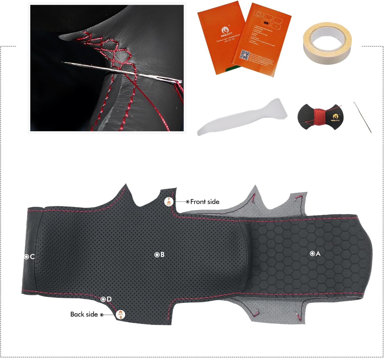 MEWANT Stitching Steering Wheel Cover for Tesla Cybertruck 2023-2024 Steering Wheel Wrap Cybertruck Interior Accessory