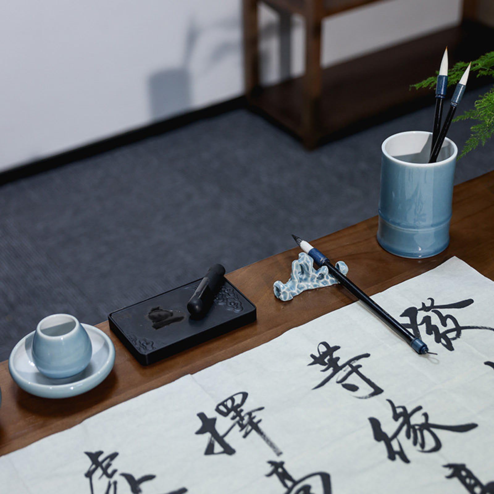 Four Treasures of The Study Set Calligraphy Supplies Pen Ink Paper Inkstone Ceramic Ornament