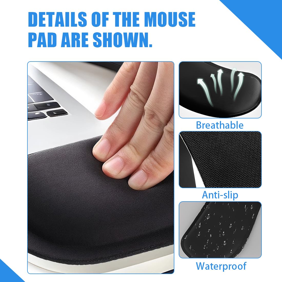 Ergonomic Wrist Rest with Anti-Slip for Keyboard and Numeric Keypad, Comfortable Typing Support