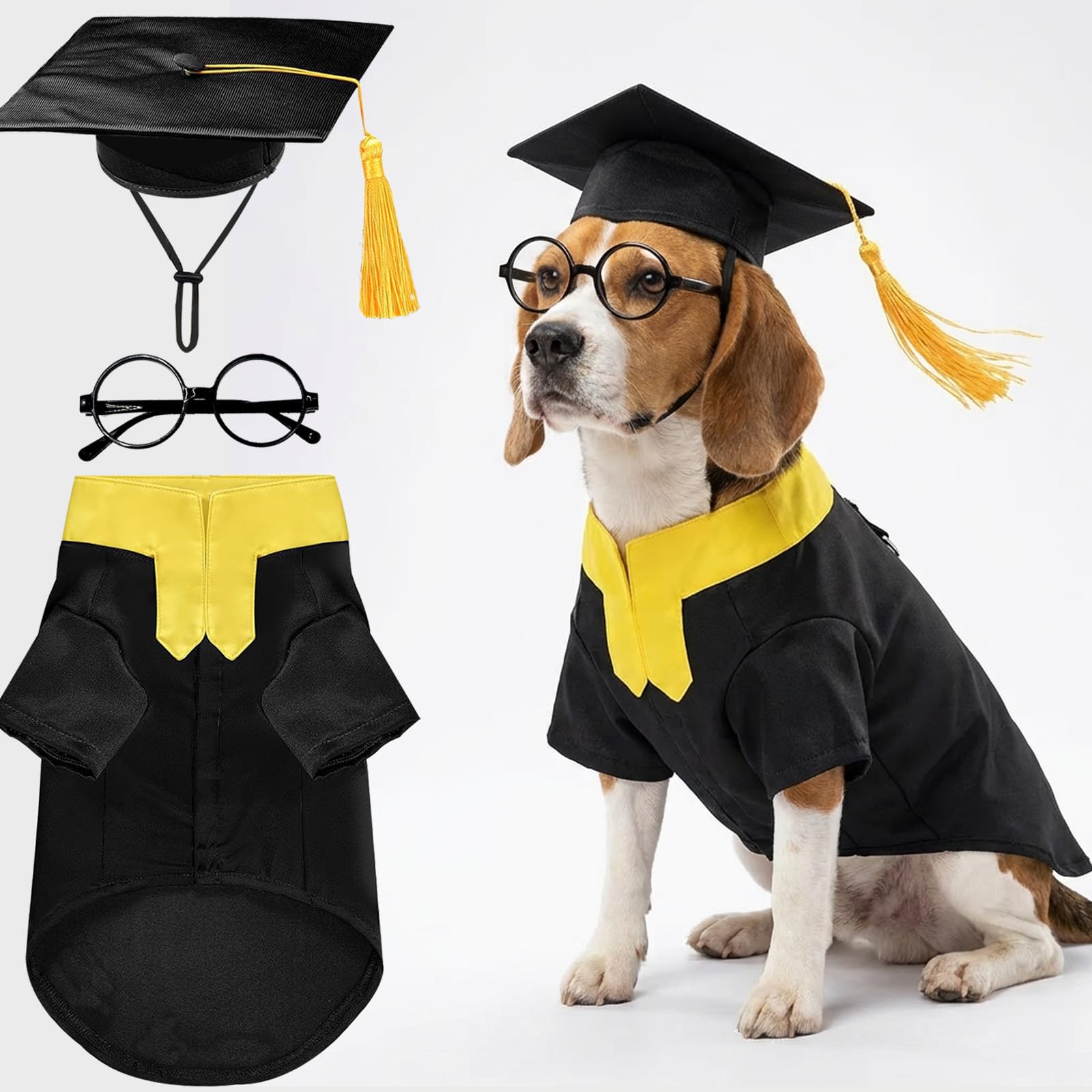 Photo 1 of ***GOWN ONLY*** JOJFOUK Dog Graduation Cap and Gown Set - 4Pcs Black Large Graduation Costume for Dogs and Cats with Gown, Cap, Stole, Glasses Comfortable Pet Cap and Gowns for 2026 Graduation Holiday Costume Party