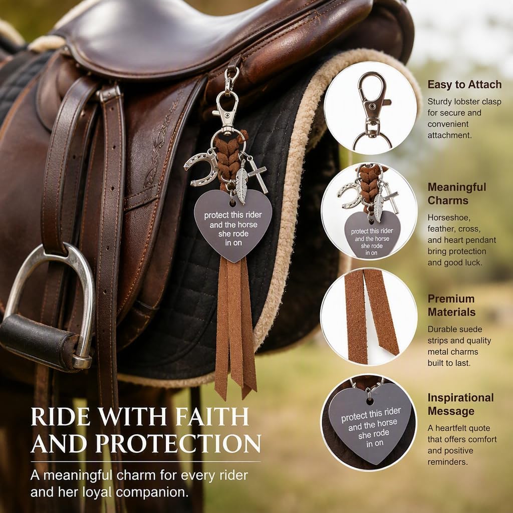 Protect This Rider And The Horse She Rode In On-Saddle Charm, Saddle Heart Charm, Equestrian Riding Gift,Horse Lovers Gift