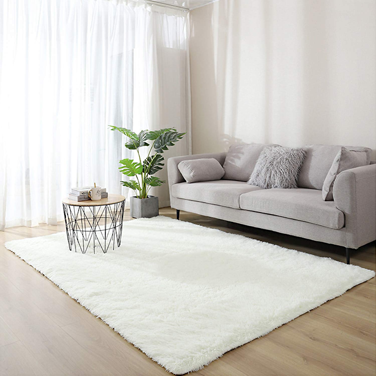 Area Rug, Soft Fluffy Bedroom Rug, Carpet Rug for Living Room, Home, Kids Room Décor (3.2x5.2ft, Creamy White)