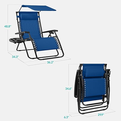 Miniatura 83 de Best Choice Products Silla reclinable plegable de gravedad cero para exteriores, de patio, para salón al aire libre, con toldo ajustable, Bandera