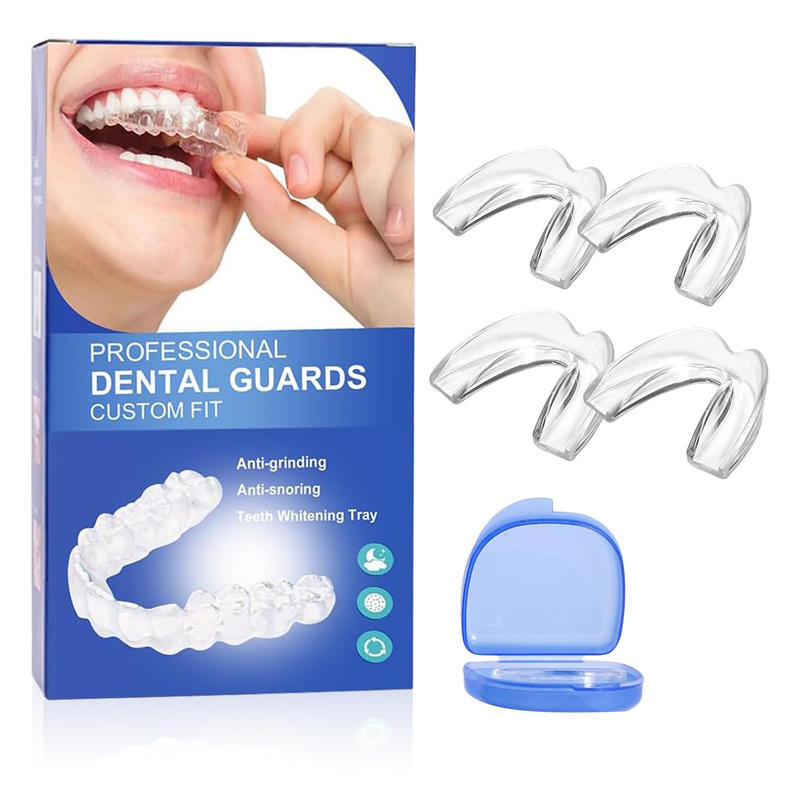 4 Piezas Ferula Descarga Bruxismo, Férula Dental de Descarga in 2 Tamaños, Protector Bucal para Dormir, Protector Bucal Bruxismo con Caja, Prevenir el Bruxismo