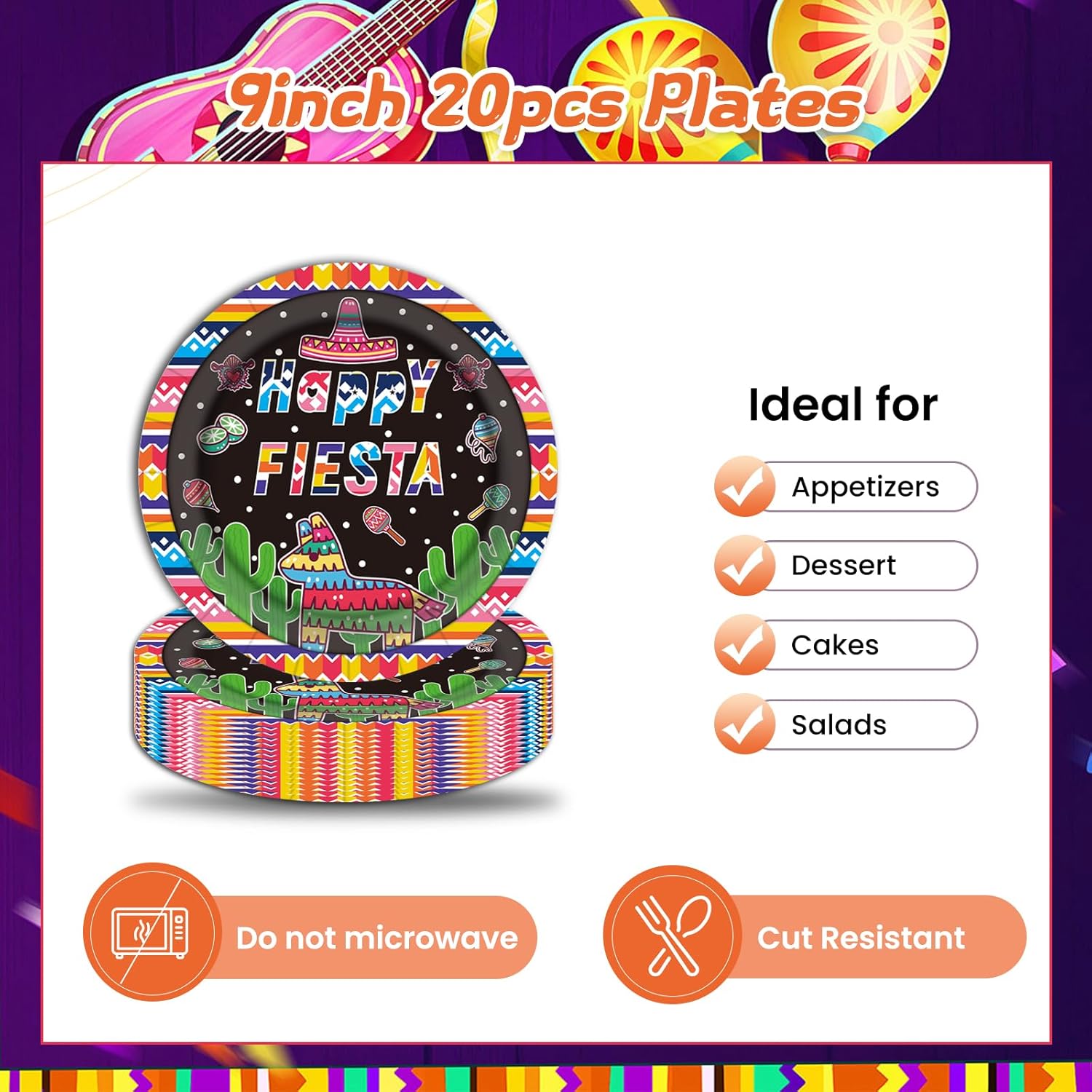 Mexican Party Paper Plates and Napkins Disposable Fiesta Party Supplies 9 inch 20 pcs Dessert Cake Plates & 20 pcs Napkins Tableware for Fruit Cake Party Decorations Mexican Fiesta image 6 of 7 B0F1CTH3PM