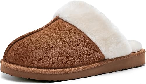Fuzzy Slippers for Women Cozy Faux Fur House Shoes Winter Warm Memory Foam Slippers for Indoor and Outdoor