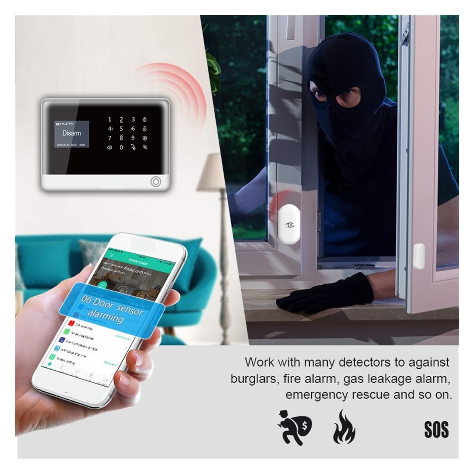 Sistema de Alarma H6 WiFi gsm, Sistema de Alarma de Seguridad for el hogar, Kit DIY de Alarma de Control de aplicación(H6-5)