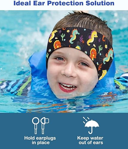 Miniatura 2 de MoKo Diadema de natación para niños y adultos, linda diadema para nadadores, banda impermeable para las orejas (talla S para niños de 1 a 3 años,