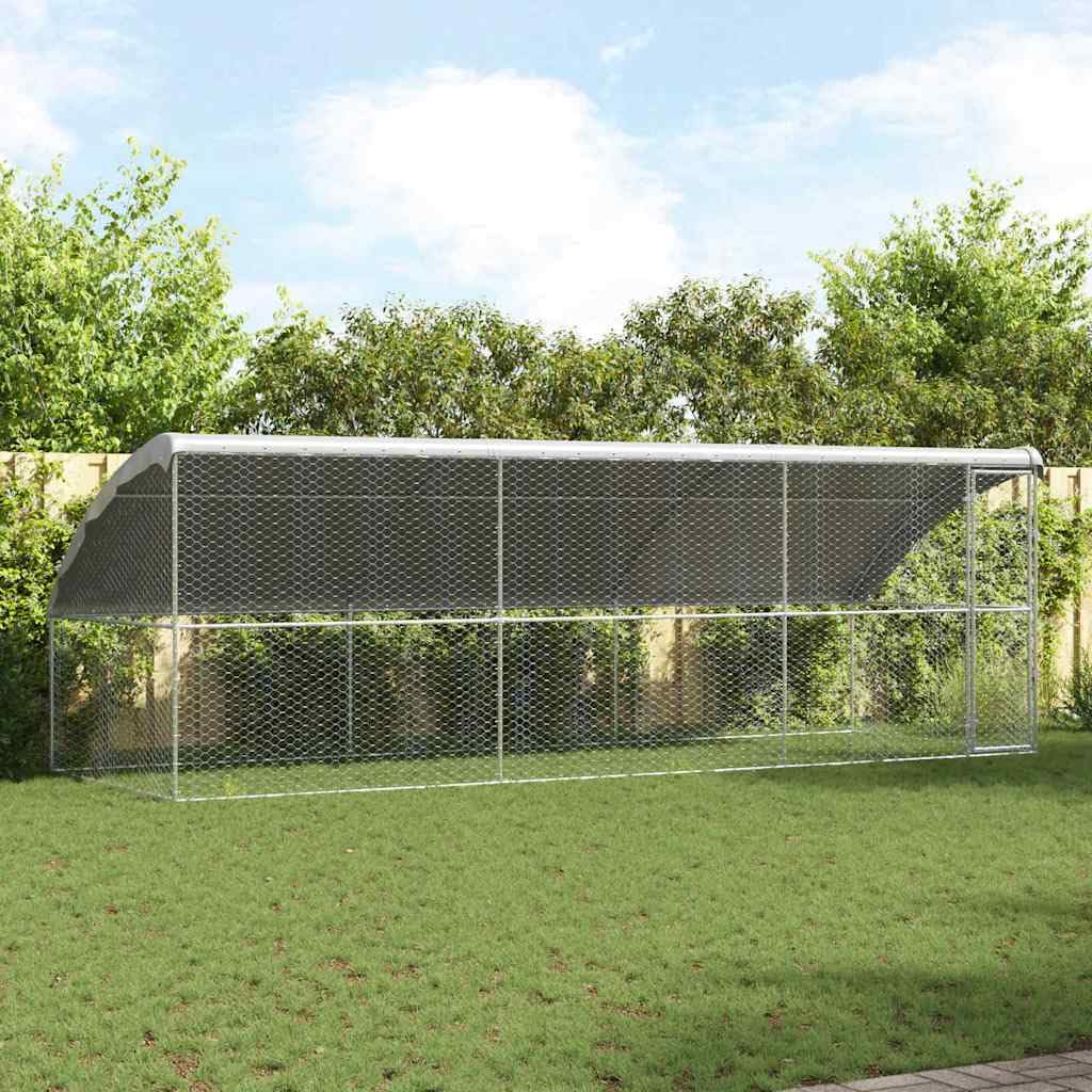 Set di 3 gabbie per cani, colore argento, 600 x 200 x 200 cm, in | Robusto recinto per animali per giardino e terrazza, con tetto in polietilene e sistema di chiusura sicuro per una facile